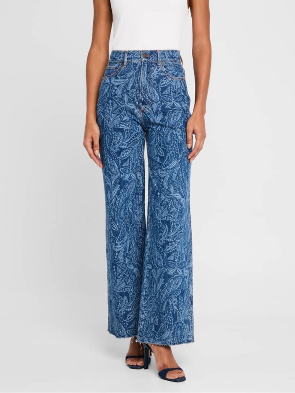 Veronica Beard Taylor High-Rise Wide-Leg Jeans Atlantic Paisley 28